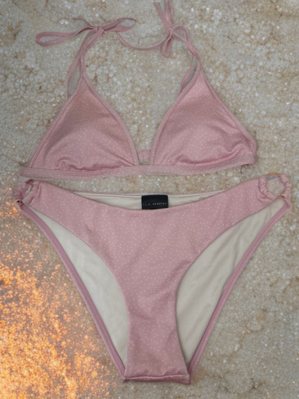 La Hearts Blush Pink Micro-Dot Triangle Bikini